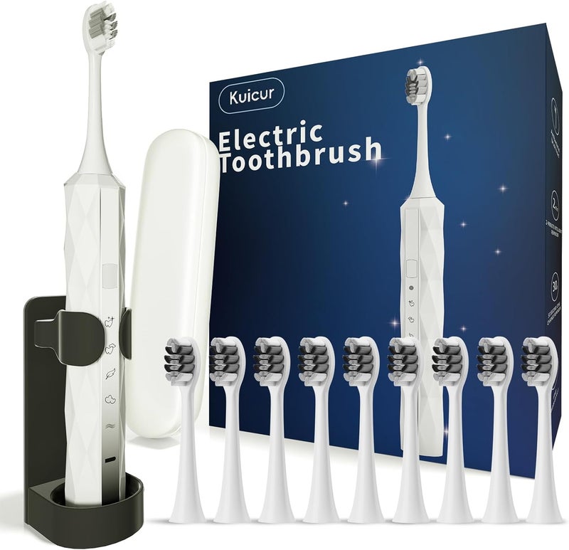 Kuicur Diamond Style - Electric Toothbrush, 10 Brush Heads & Travel Case, 42,000 VPM Electric Motor & Wireless Charging, 15 Modes with Smart Timer, Ultra Whitening Toothbrush for Adults and Kids - Image 1